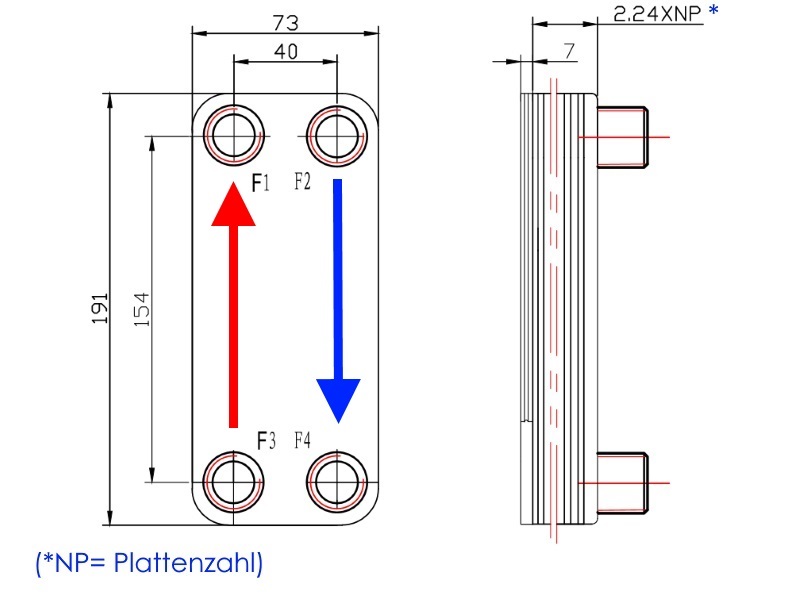 B3-12-30 Plattenwärmetauscher mit 4x3//4 Zoll Anschluss Wärmetauscher Heizung pöl